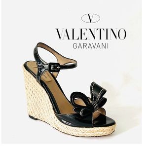 Valentino Garavani Patent Leather Espadrille Wedge Sandal with Bow in Back